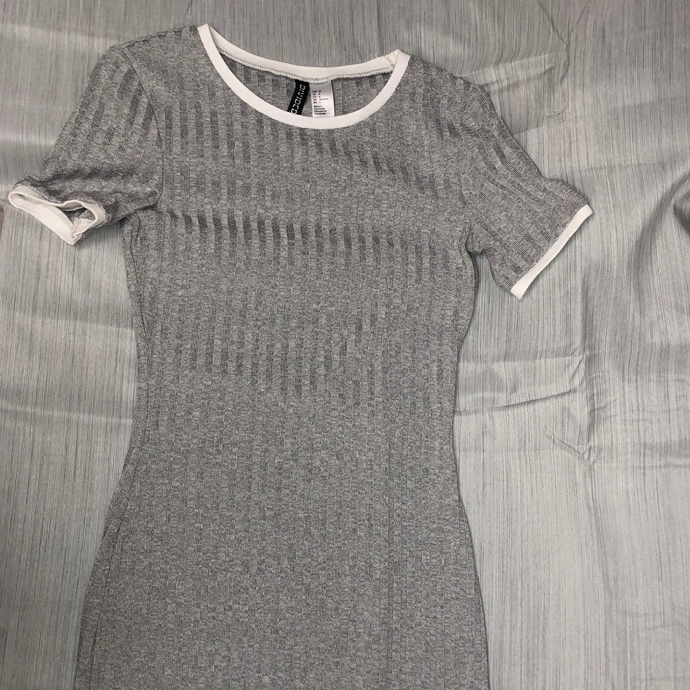 H&M Grey Mini Dress W/ White Trim Size 6